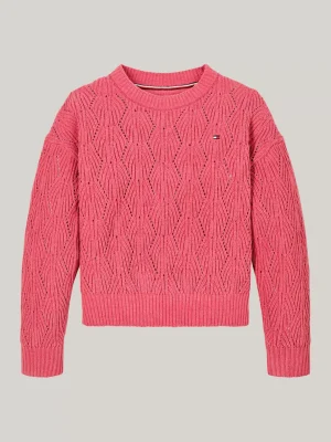 Tommy Hilfiger Relaxed Fit Lochstrick-Pullover aus Chenille HERITAGE PINK Cheap