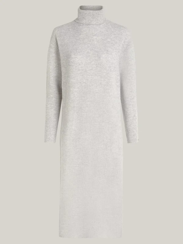 Tommy Hilfiger Relaxed Fit Midi-Pulloverkleid mit Kaschmir LIGHT GREY HTR Outlet