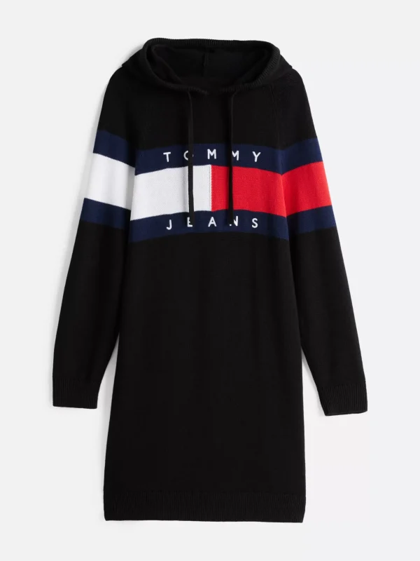 Tommy Hilfiger Relaxed Fit Mini-Strickkleid mit Kapuze BLACK Cheap