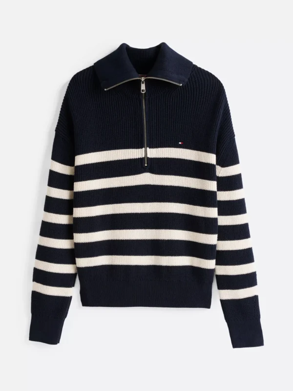 Tommy Hilfiger Relaxed Fit Pullover mit Reißverschluss DESERT SKY/IVORY PETAL STRIPE Shop