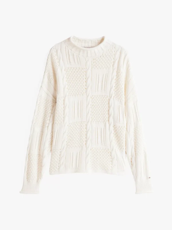Tommy Hilfiger Relaxed Fit Pullover mit Strukturstrick IVORY PETAL Clearance