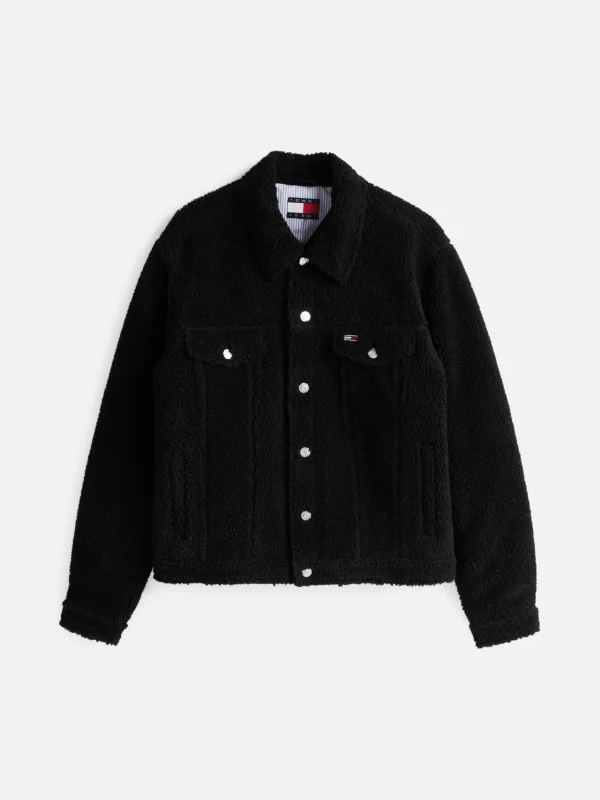 Tommy Hilfiger Relaxed Fit Truckerjacke aus Teddy-Fleece BLACK Online