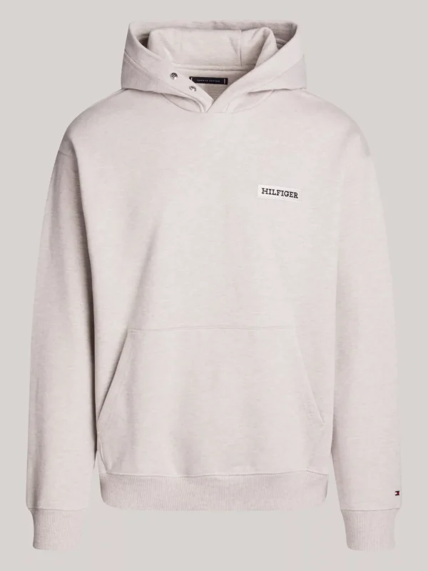 Tommy Hilfiger Relaxed Fit Twill-Hoodie mit Logo-Patch HEATHERED PEBBLE Flash Sale