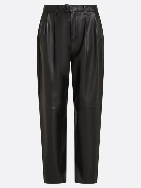 Tommy Hilfiger Relaxed Tapered Fit Lederhose mit Bundfalten BLACK Clearance