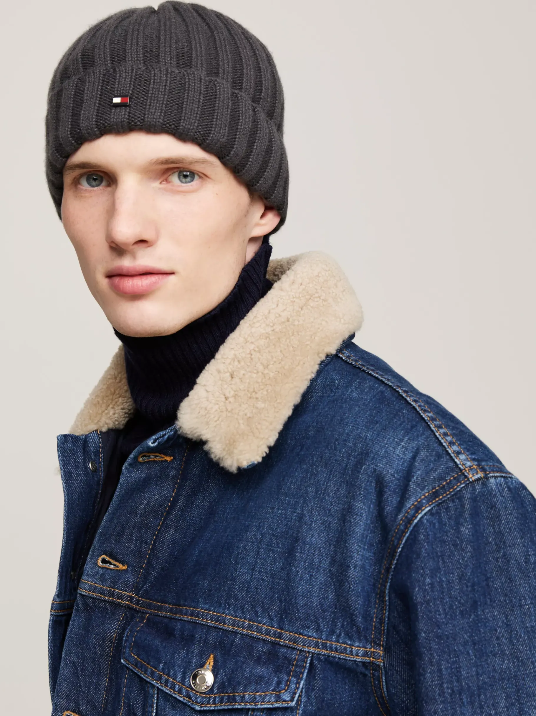 Tommy Hilfiger Rippstrick-Beanie aus Kaschmir DARK GREY Outlet