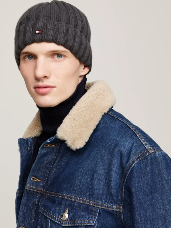 Tommy Hilfiger Rippstrick-Beanie aus Kaschmir DARK GREY Outlet