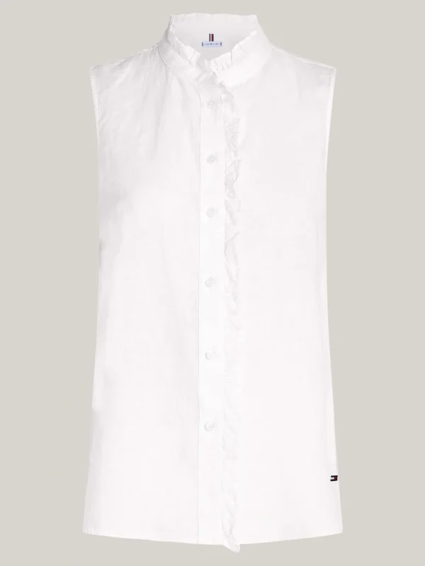 Tommy Hilfiger Ärmellose Leinenbluse mit Rüschenkragen TH OPTIC WHITE Hot