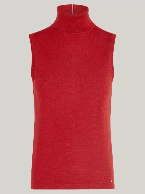 Tommy Hilfiger Ärmelloser Rollkragenpullover aus Merinowolle DARK MAGMA New