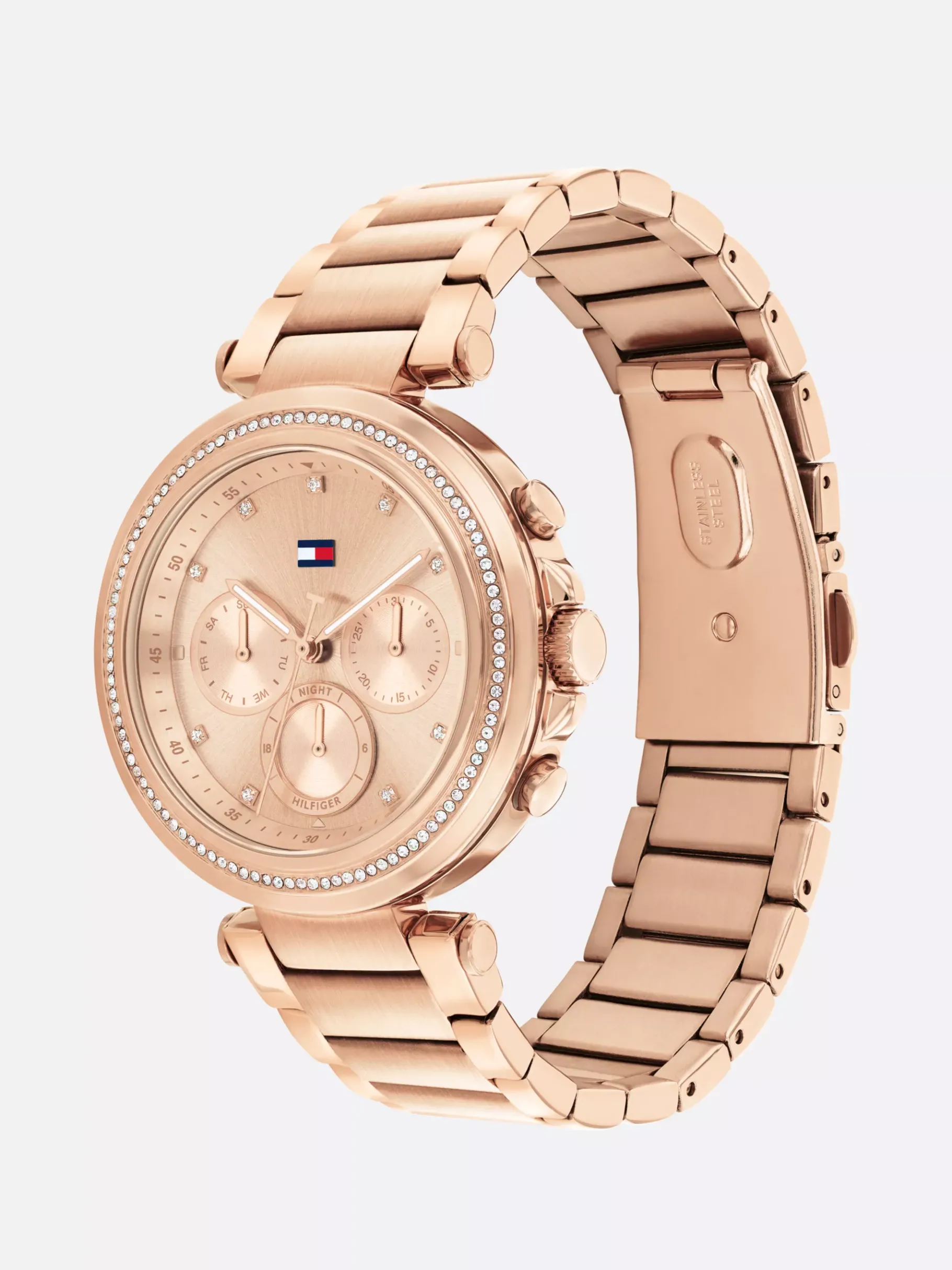 Tommy Hilfiger Rosévergoldete Edelstahluhr mit Kristallen ROSE GOLD Sale