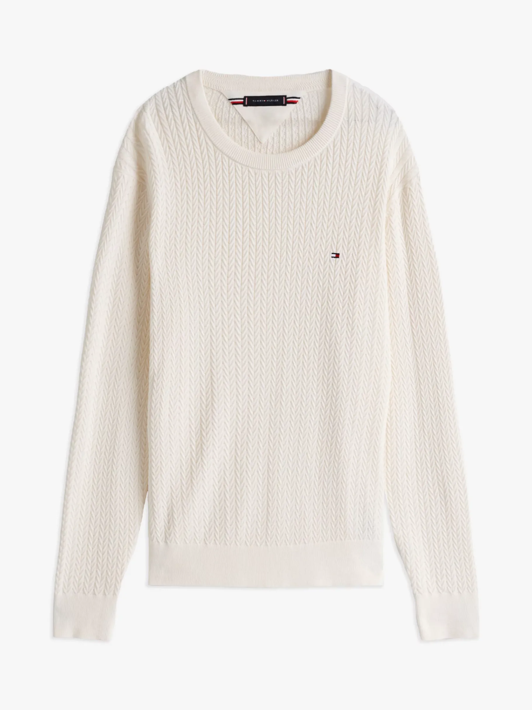 Tommy Hilfiger Rundhals-Pullover aus Fischgrät-Strick IVORY PETAL Sale