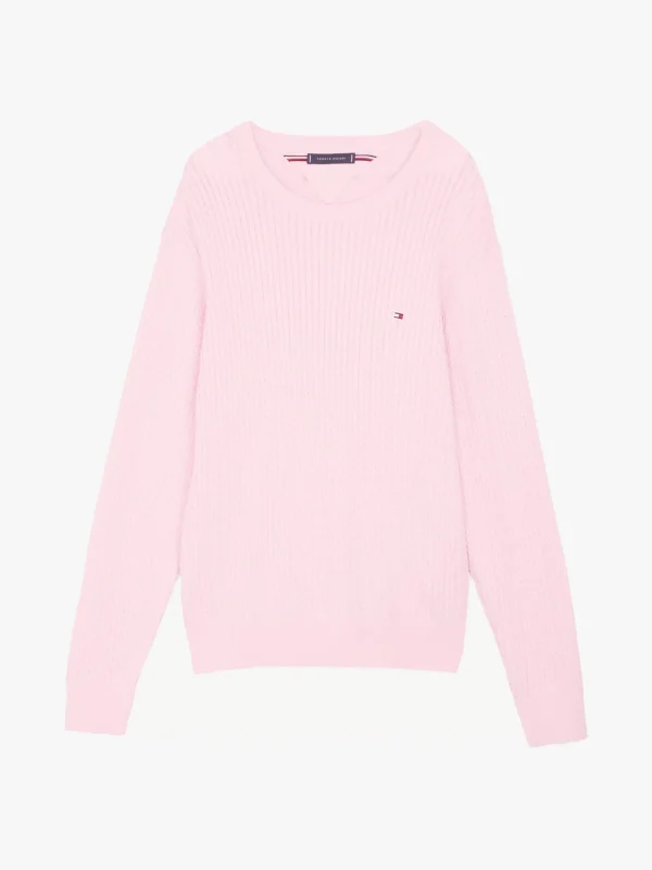 Tommy Hilfiger Rundhals-Pullover aus Fischgrät-Strick PINK SHADE Hot