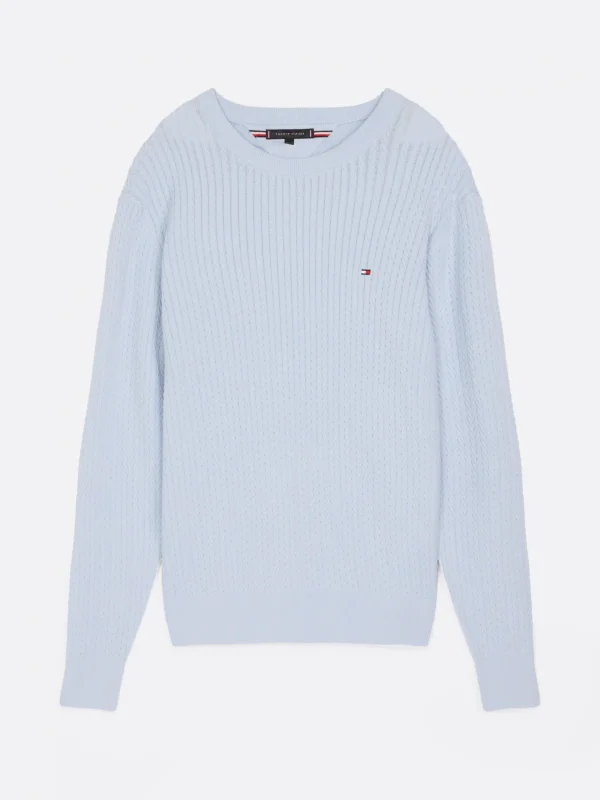 Tommy Hilfiger Rundhals-Pullover aus Fischgrät-Strick BREEZY BLUE Clearance