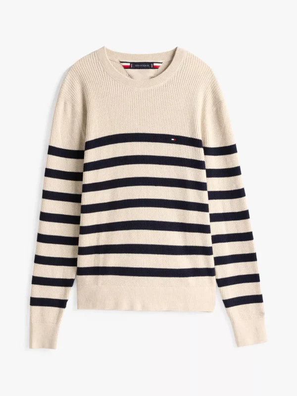 Tommy Hilfiger Rundhals-Pullover aus Strukturstrick OATMILK HTR / DESERT SKY Best