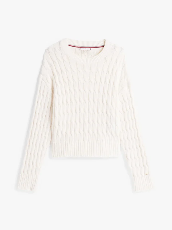 Tommy Hilfiger Rundhals-Pullover im Zopfstrick-Design IVORY PETAL New