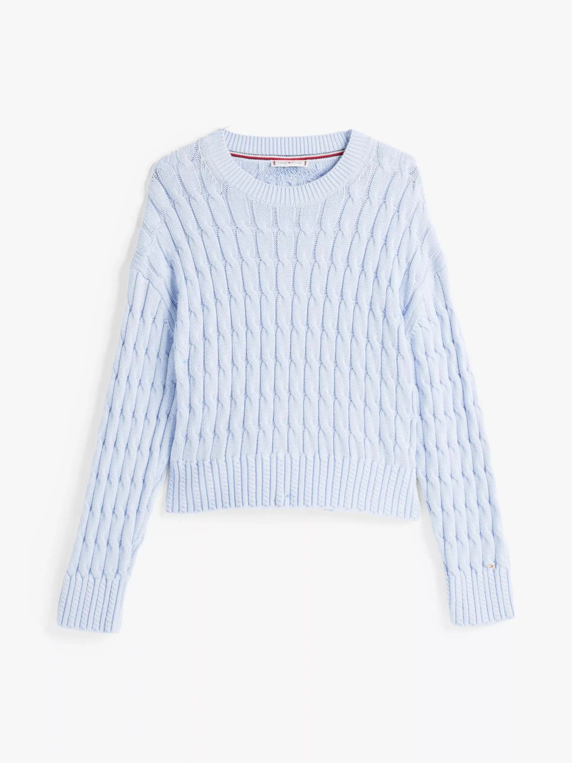 Tommy Hilfiger Rundhals-Pullover im Zopfstrick-Design BREEZY BLUE New