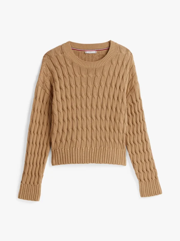 Tommy Hilfiger Rundhals-Pullover im Zopfstrick-Design SAFARI CANVAS Cheap