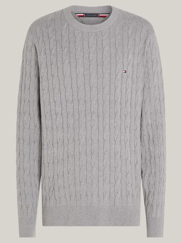 Tommy Hilfiger Rundhals-Pullover mit Zopfmuster MEDIUM GREY HEATHER Flash Sale