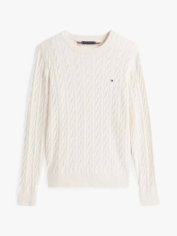 Tommy Hilfiger Rundhals-Pullover mit Zopfmuster IVORY PETAL Hot