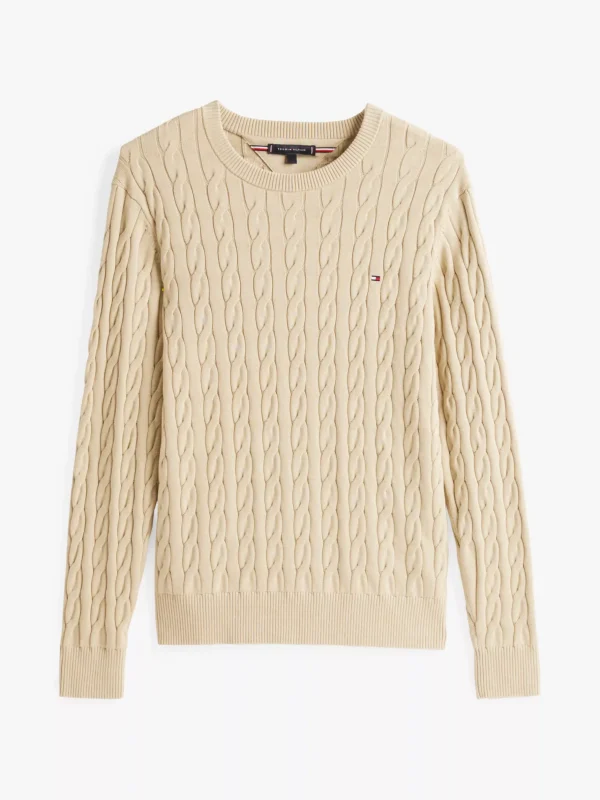 Tommy Hilfiger Rundhals-Pullover mit Zopfmuster SANDALWOOD Store