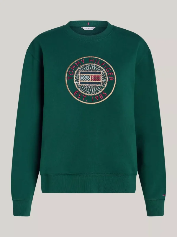 Tommy Hilfiger Rundhals-Sweatshirt mit aufgesticktem Logo ORNAMENTAL GREEN Hot
