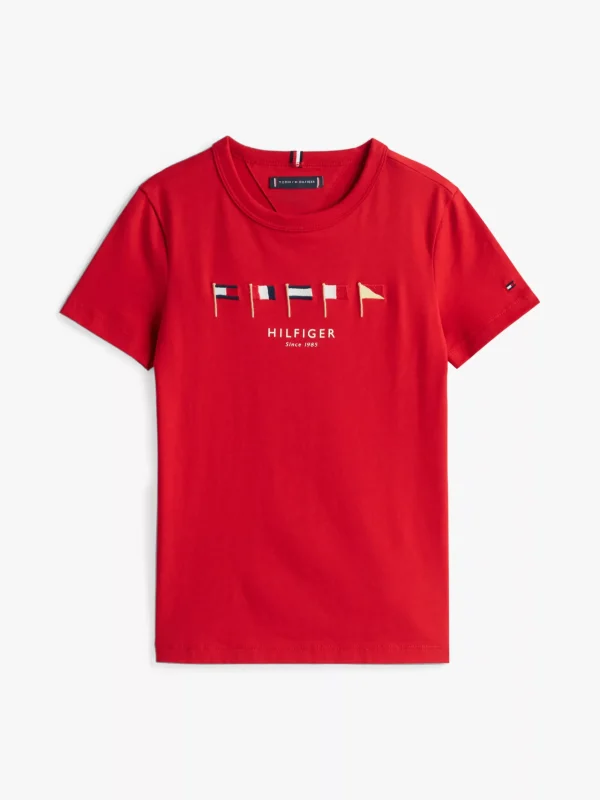 Tommy Hilfiger Rundhals-T-Shirt mit aufgestickten Flaggen PRIMARY RED Sale