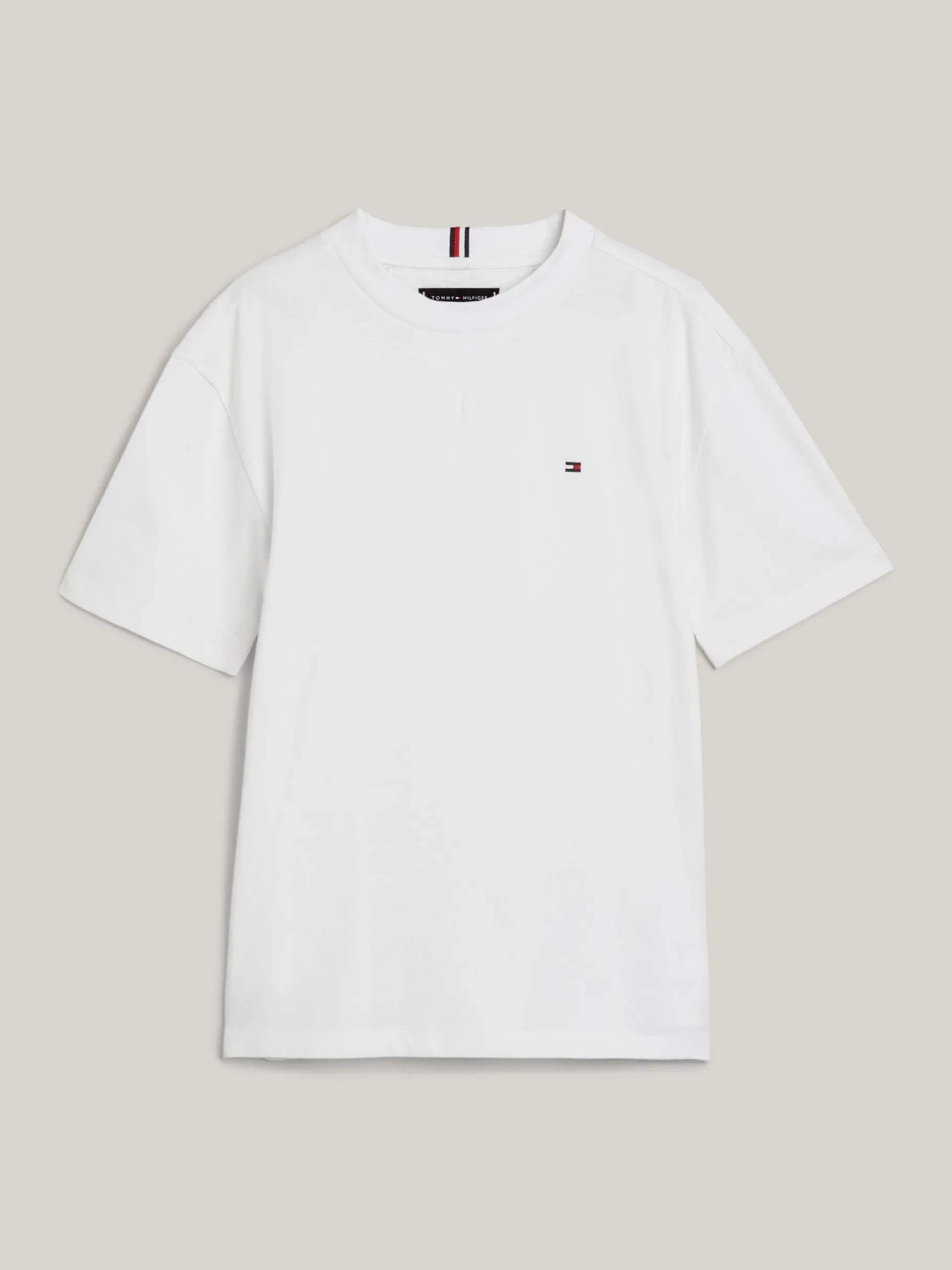 Tommy Hilfiger Rundhals-T-Shirt mit aufgestickter Flag WHITE New