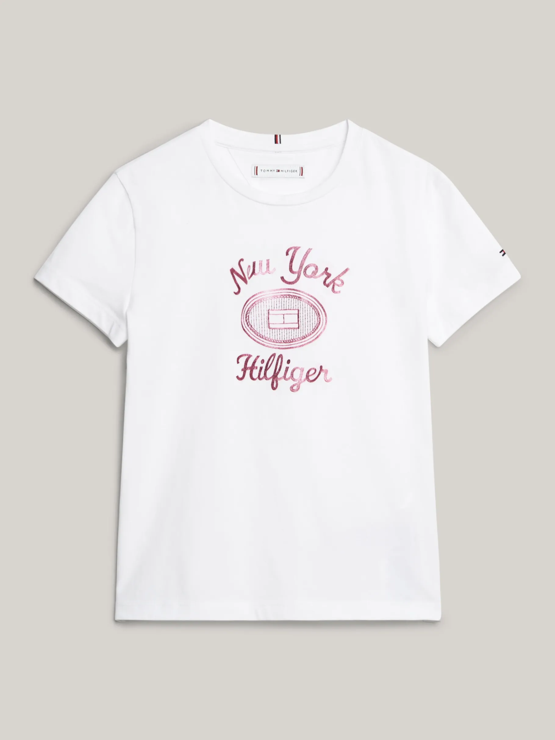 Tommy Hilfiger Rundhals-T-Shirt mit Folien-Logo WHITE Best Sale
