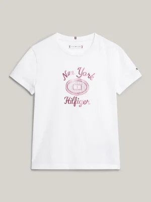 Tommy Hilfiger Rundhals-T-Shirt mit Folien-Logo WHITE Best Sale
