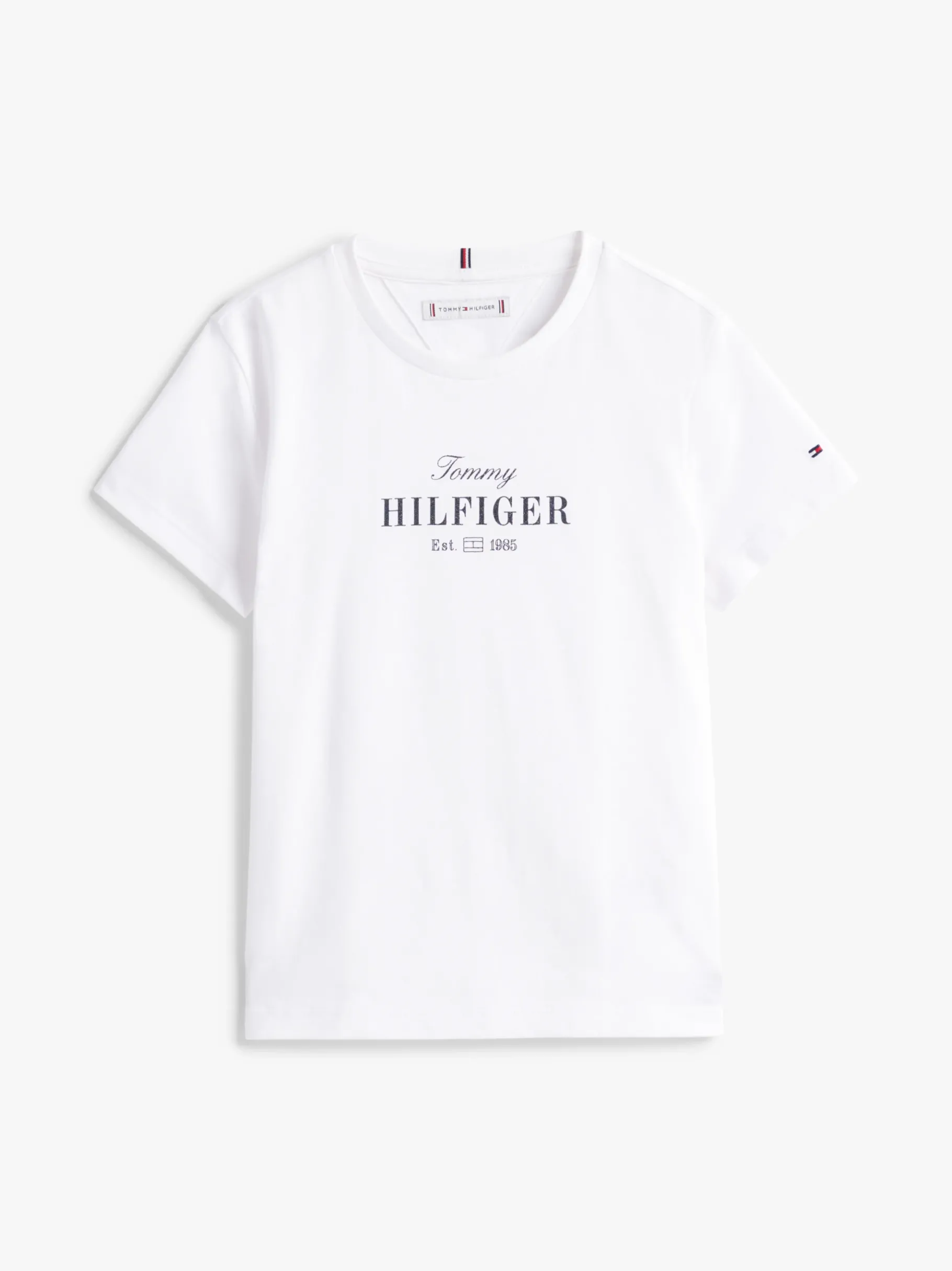 Tommy Hilfiger Rundhals-T-Shirt mit Glitzer-Logo WHITE Fashion