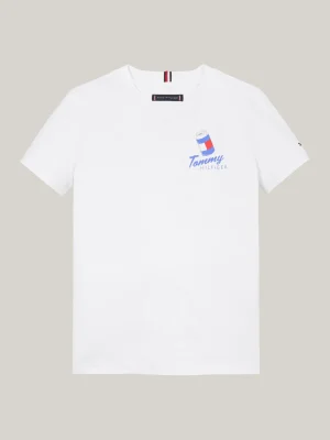 Tommy Hilfiger Rundhals-T-Shirt mit Grafik-Logo hinten WHITE Best
