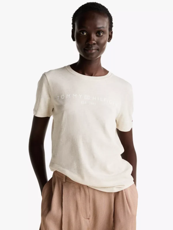 Tommy Hilfiger Rundhals-T-Shirt mit Logo OATMILK HEATHER Shop