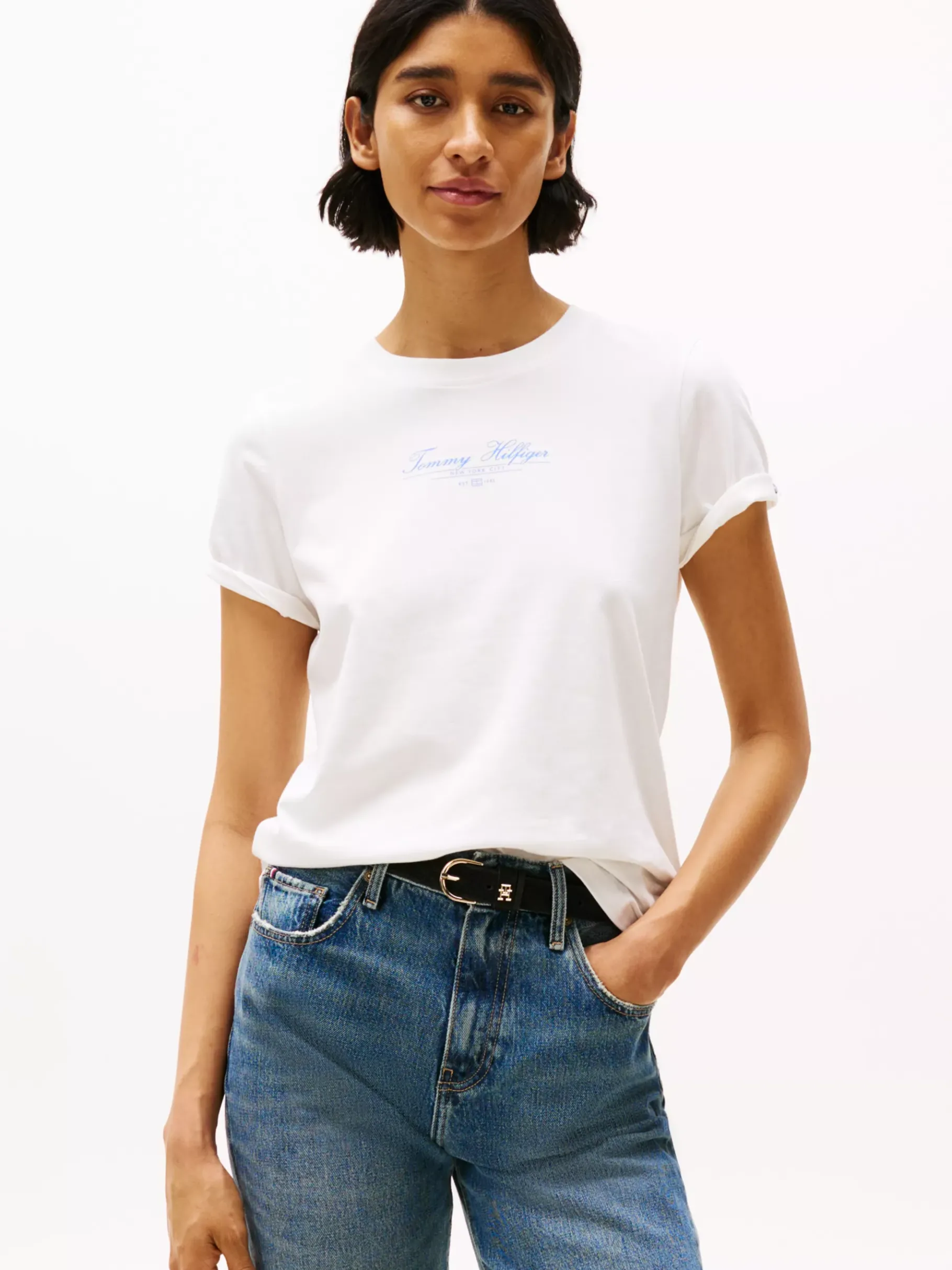 Tommy Hilfiger Rundhals-T-Shirt mit Logo ECRU New