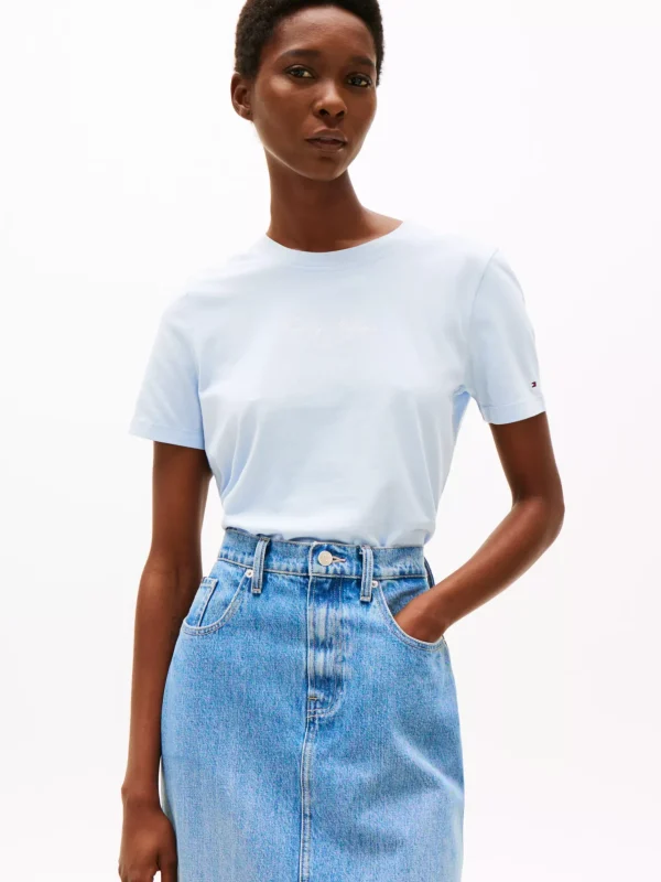 Tommy Hilfiger Rundhals-T-Shirt mit Logo BREEZY BLUE Cheap