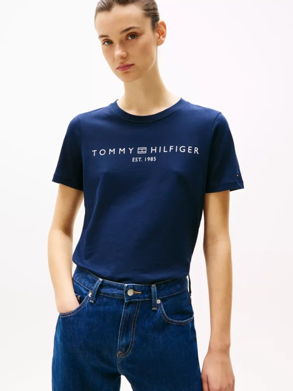 Tommy Hilfiger Rundhals-T-Shirt mit Logo DARK NIGHT NAVY New