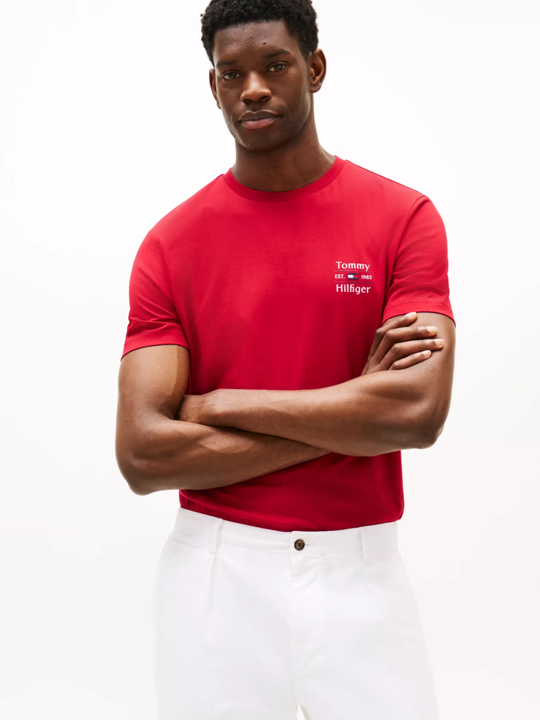 Tommy Hilfiger Rundhals-T-Shirt mit Logo MEDIUM RED Flash Sale