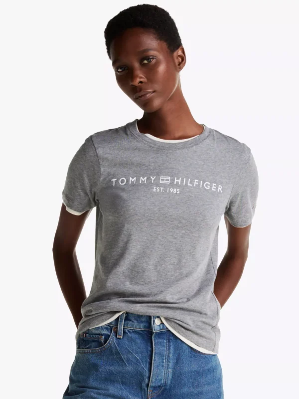Tommy Hilfiger Rundhals-T-Shirt mit Logo MID GREY HEATHER Online