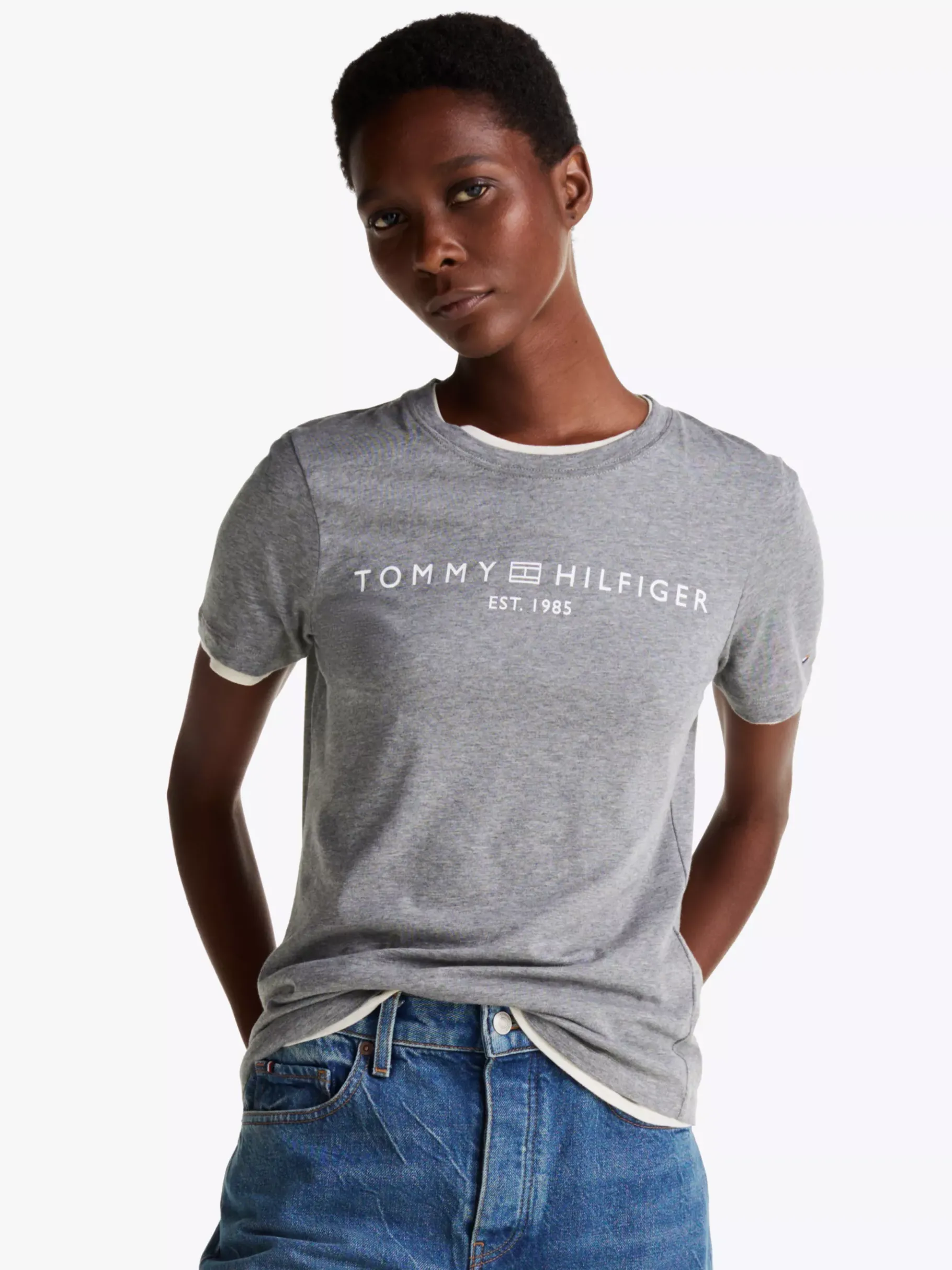 Tommy Hilfiger Rundhals-T-Shirt mit Logo MID GREY HEATHER Online
