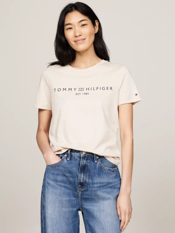 Tommy Hilfiger Rundhals-T-Shirt mit Logo CLASSIC BEIGE Discount