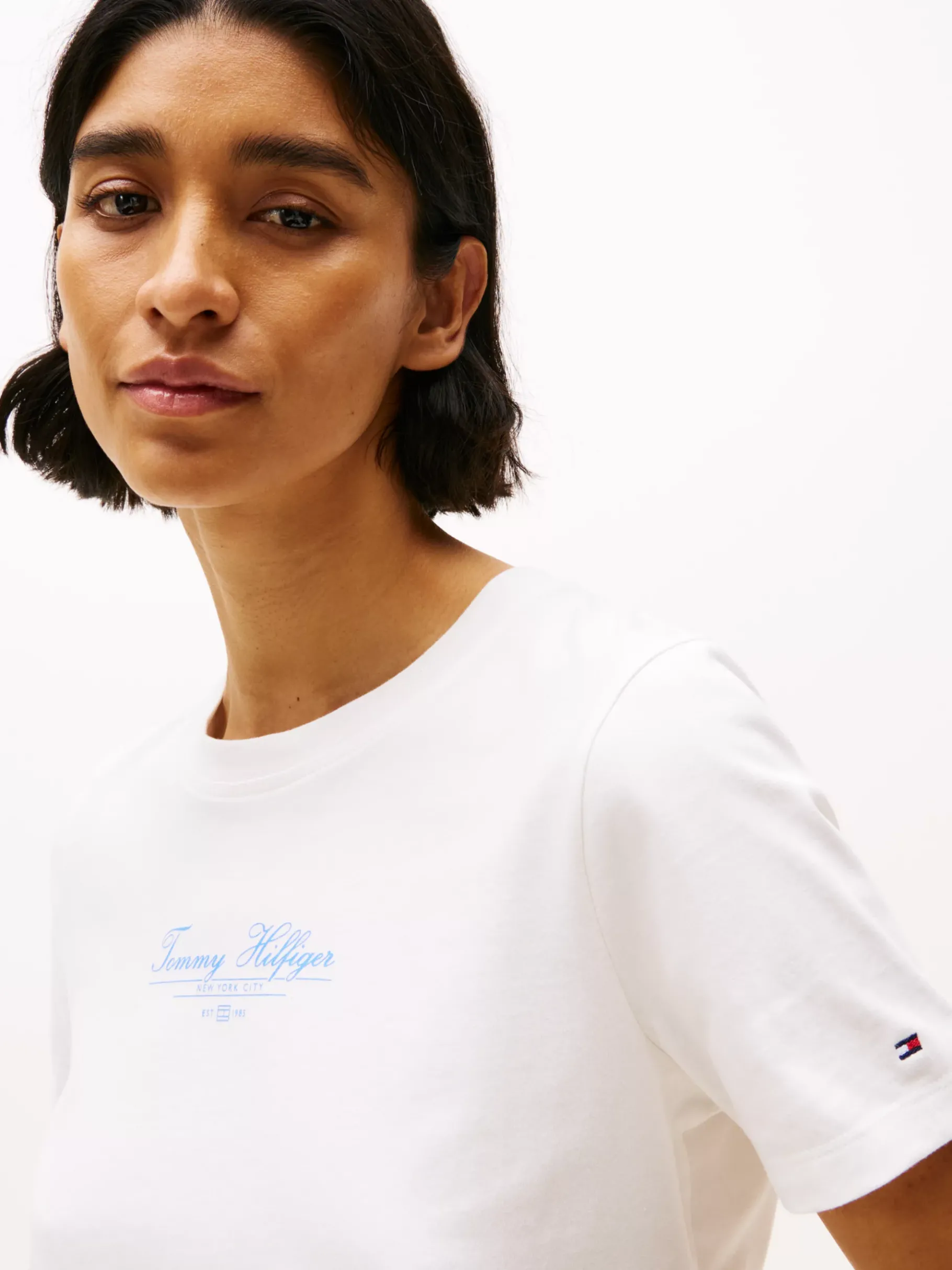 Tommy Hilfiger Rundhals-T-Shirt mit Logo ECRU New