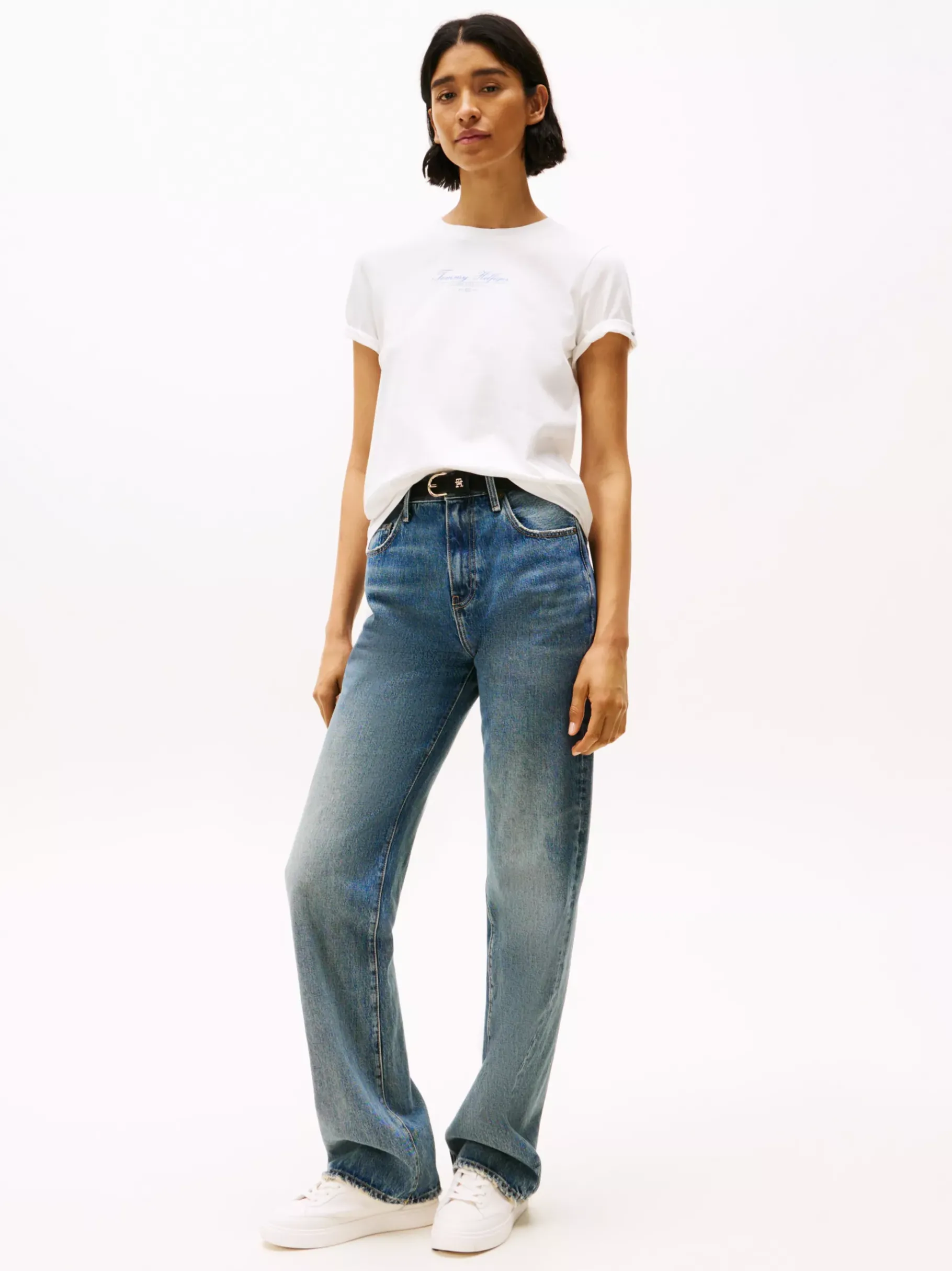 Tommy Hilfiger Rundhals-T-Shirt mit Logo ECRU New