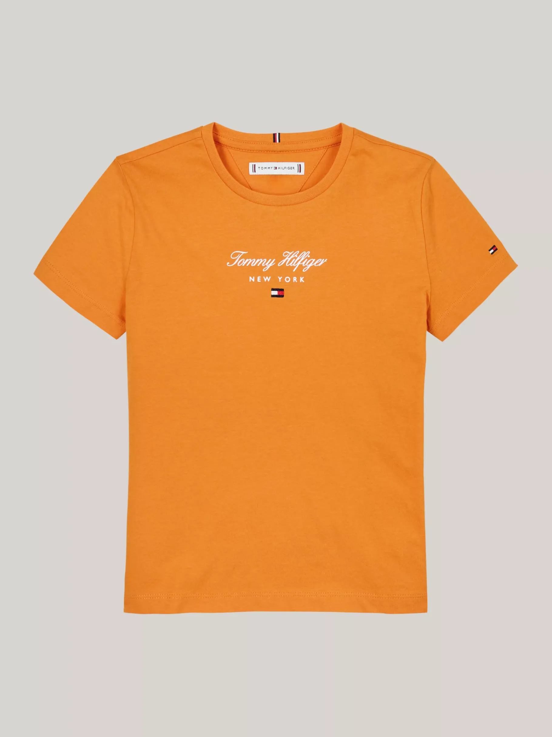 Tommy Hilfiger Rundhals-T-Shirt mit Metallic-Logo ORANGE THUNDER Sale