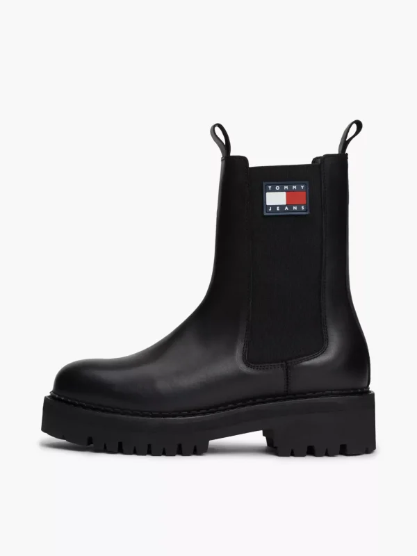 Tommy Hilfiger Rutschhemmender Chelsea-Boot aus Leder BLACK Discount