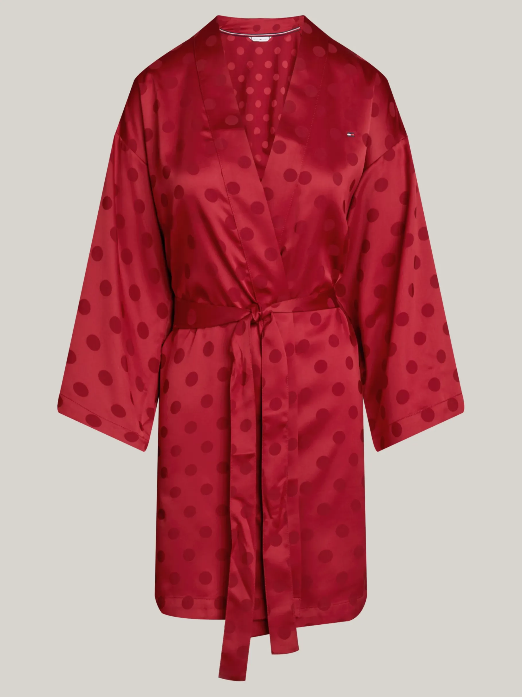 Tommy Hilfiger Satin-Bademantel mit Jacquard-Punkten REGATTA RED Hot