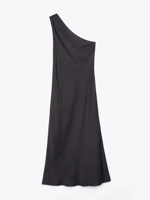 Tommy Hilfiger Schulterfreies Midikleid aus Satin BLACK ALLOVER 05 Sale