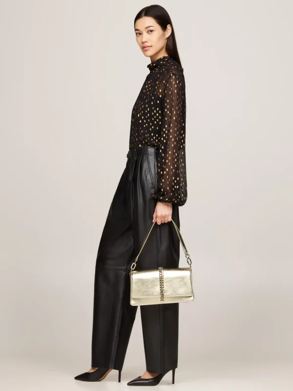 Tommy Hilfiger Schultertasche aus Metallic-Leder mit Kette GOLD Cheap
