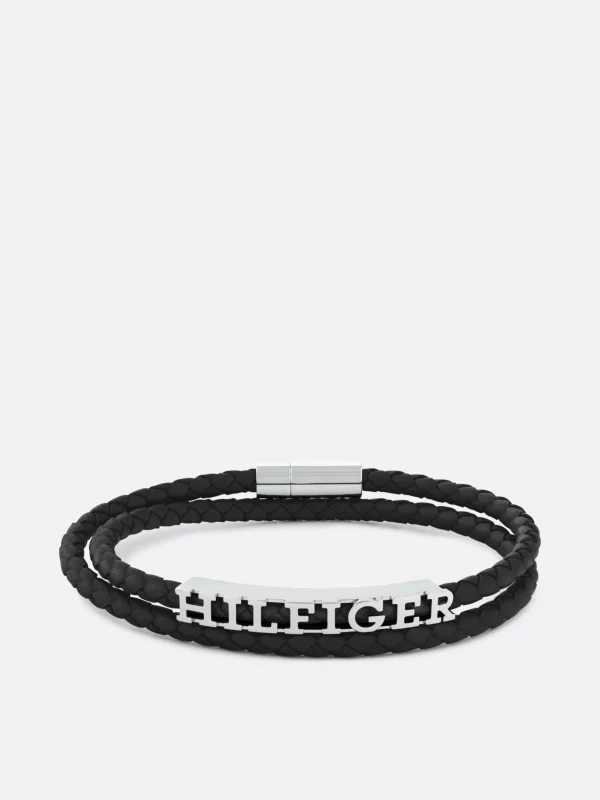 Tommy Hilfiger Schwarzes Armband aus geflochtenem Leder BLACK Fashion
