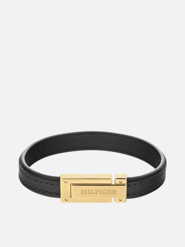 Tommy Hilfiger Schwarzes Lederarmband mit Kippfaltschließe BLACK Flash Sale