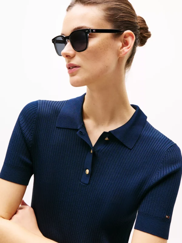 Tommy Hilfiger Sechseckige Sonnenbrille mit TH-Monogramm BLACK Best Sale