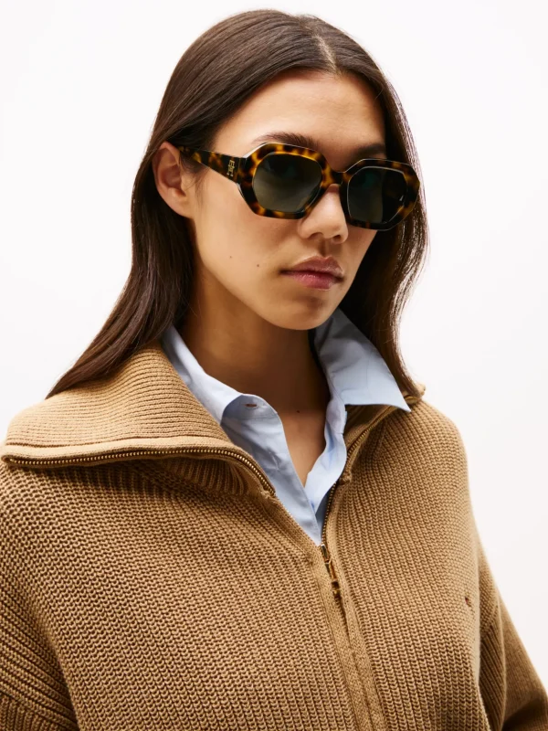 Tommy Hilfiger Sechseckige Sonnenbrille mit TH-Monogramm YELLOW HAVANA Cheap