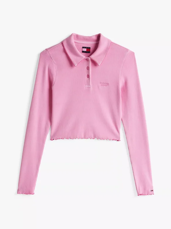 Tommy Hilfiger Slim Cropped Fit Langarm-Poloshirt PINK CRUSH Sale